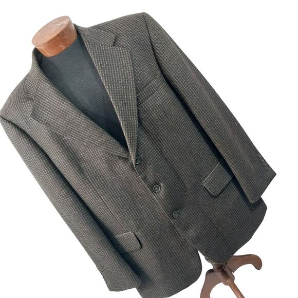 OSCAR DE LA RENTA! 100% WOOL BLACK, BURGUNDY, GREEN PLAID 3 BUTTON BLAZER!SZ 44R - Picture 11 of 11